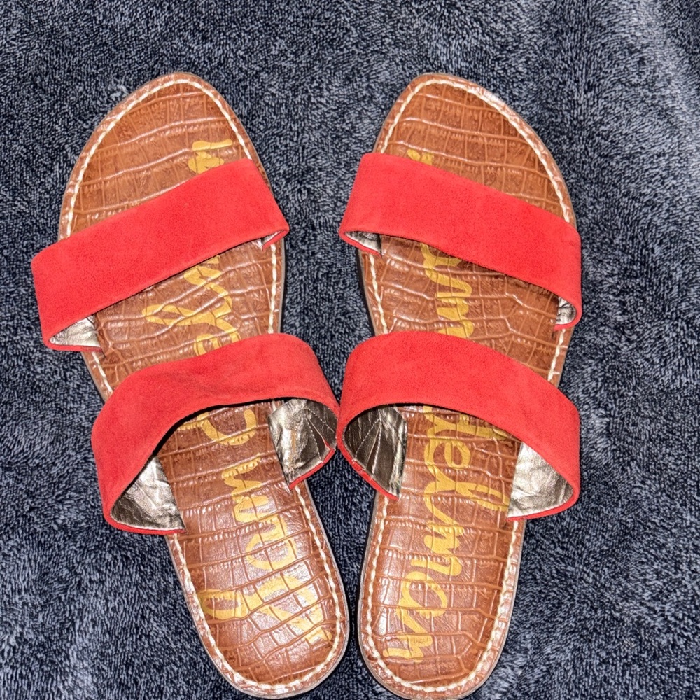 Sam Edelman Red Suede Double-Strap Women’s Slide Sandals